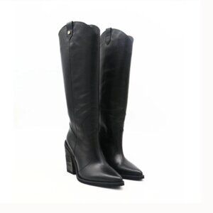 Stivali Macao Western Leather Cowboy Boots in Black, size 38